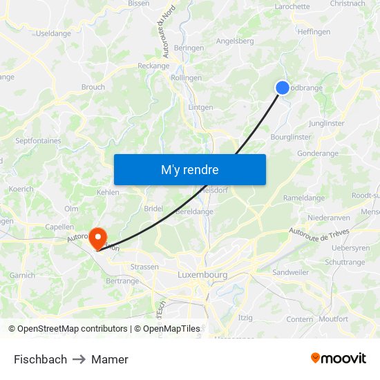 Fischbach to Mamer map