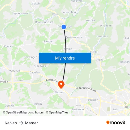 Kehlen to Mamer map