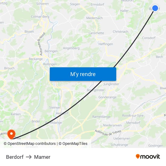 Berdorf to Mamer map