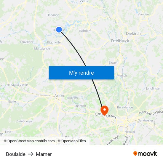 Boulaide to Mamer map