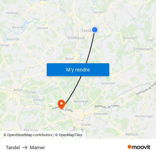 Tandel to Mamer map