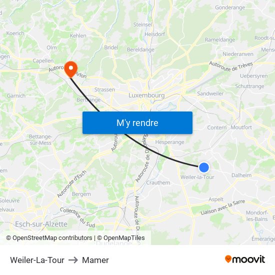 Weiler-La-Tour to Mamer map