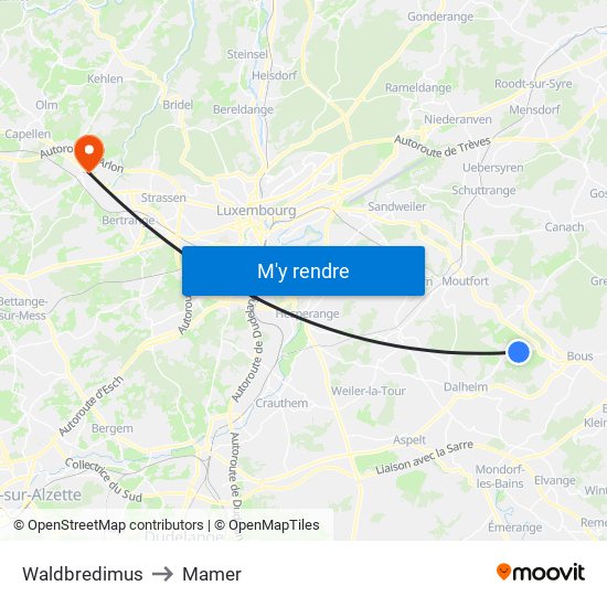 Waldbredimus to Mamer map