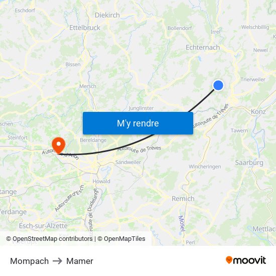 Mompach to Mamer map