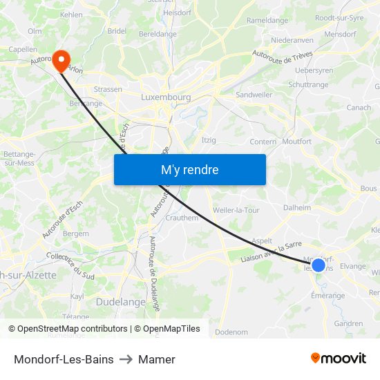 Mondorf-Les-Bains to Mamer map