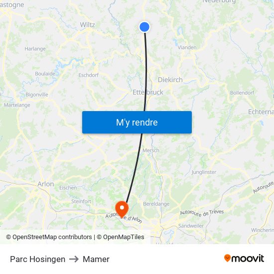 Parc Hosingen to Mamer map