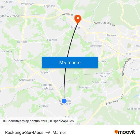 Reckange-Sur-Mess to Mamer map