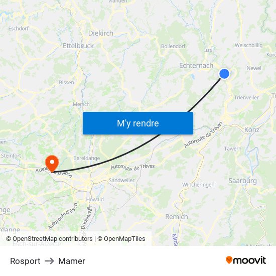 Rosport to Mamer map