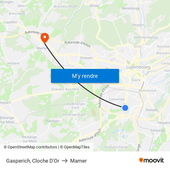 Gasperich, Cloche D'Or to Mamer map