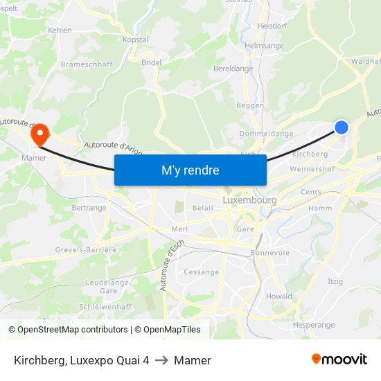 Kirchberg, Luxexpo Quai 4 to Mamer map