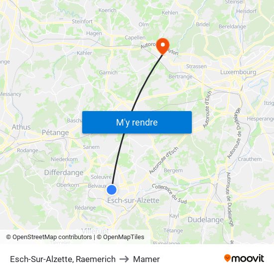Esch-Sur-Alzette, Raemerich to Mamer map