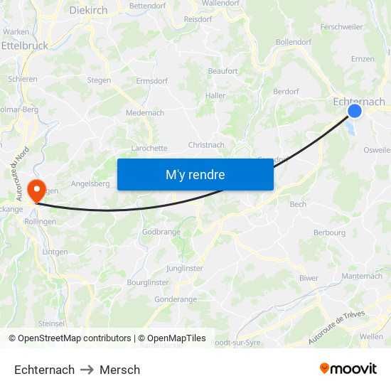 Echternach to Mersch map