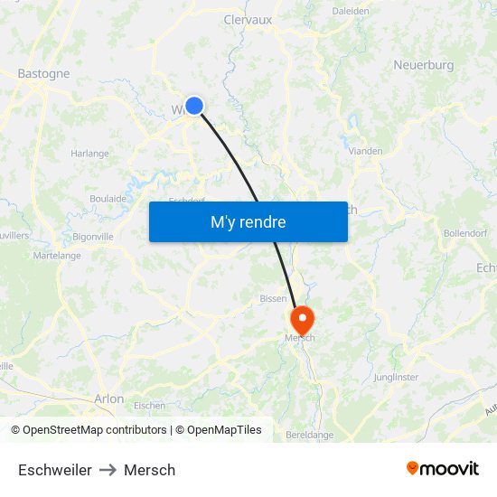 Eschweiler to Mersch map