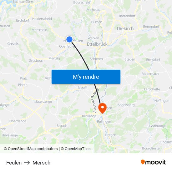 Feulen to Mersch map