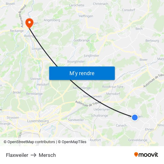 Flaxweiler to Mersch map