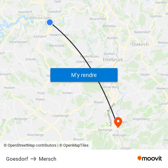 Goesdorf to Mersch map