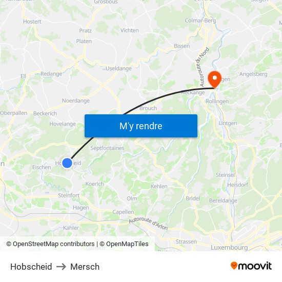 Hobscheid to Mersch map