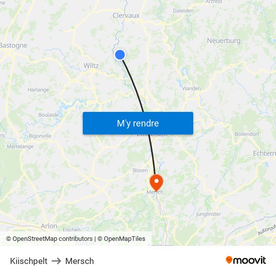 Kiischpelt to Mersch map