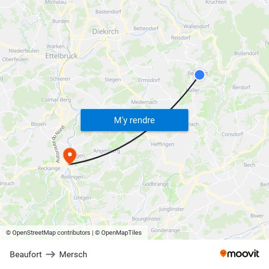 Beaufort to Mersch map