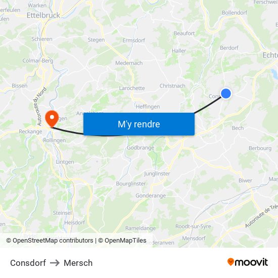 Consdorf to Mersch map