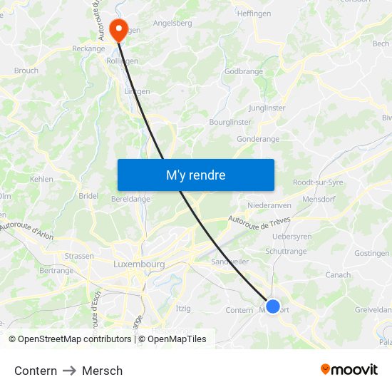 Contern to Mersch map