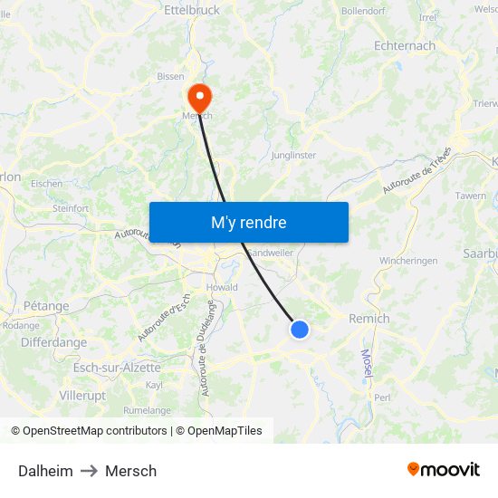 Dalheim to Mersch map