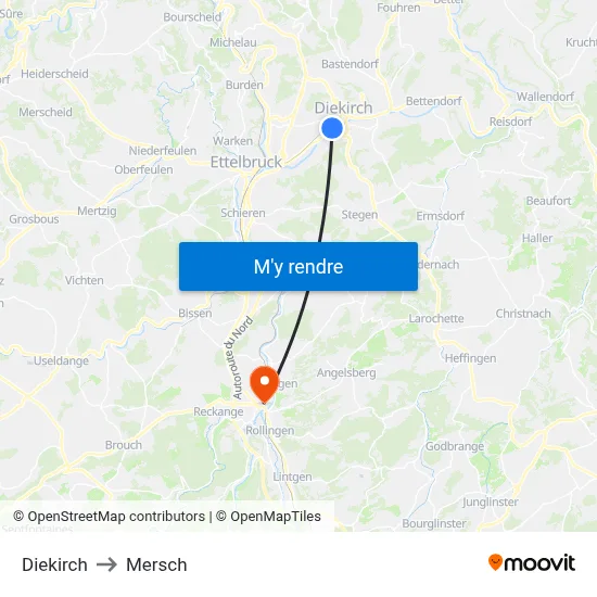 Diekirch to Mersch map