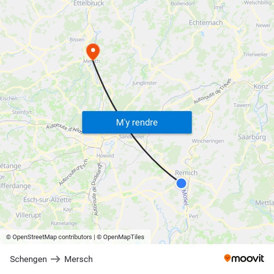 Schengen to Mersch map