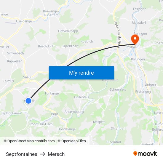 Septfontaines to Mersch map