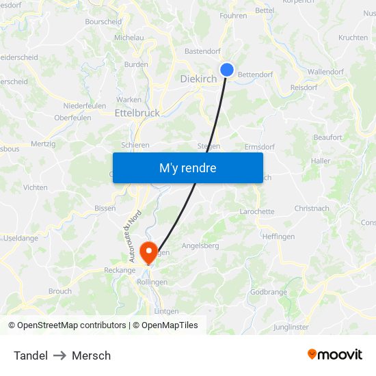 Tandel to Mersch map
