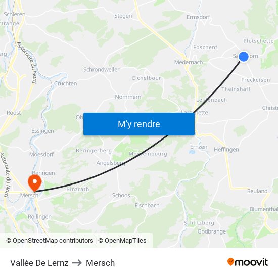 Vallée De Lernz to Mersch map