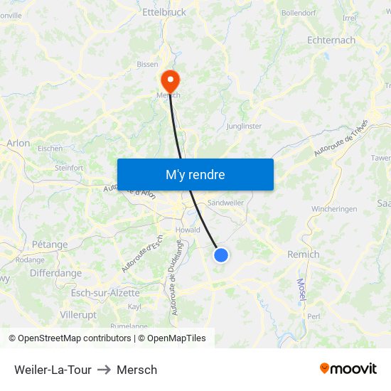 Weiler-La-Tour to Mersch map