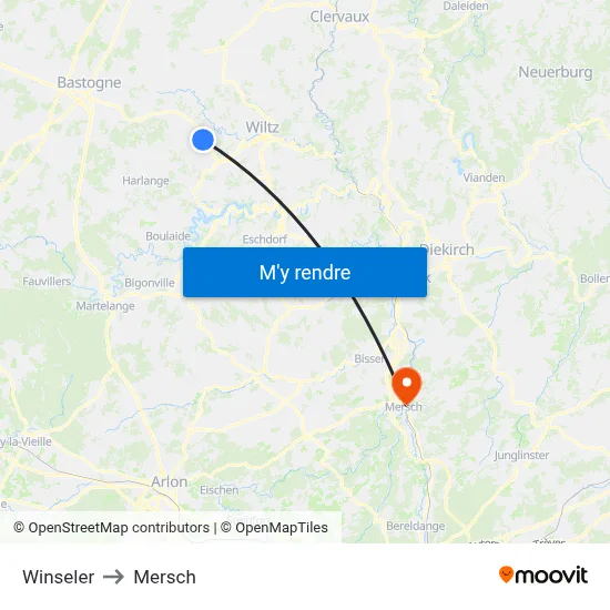 Winseler to Mersch map