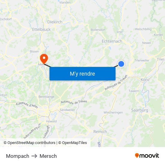 Mompach to Mersch map
