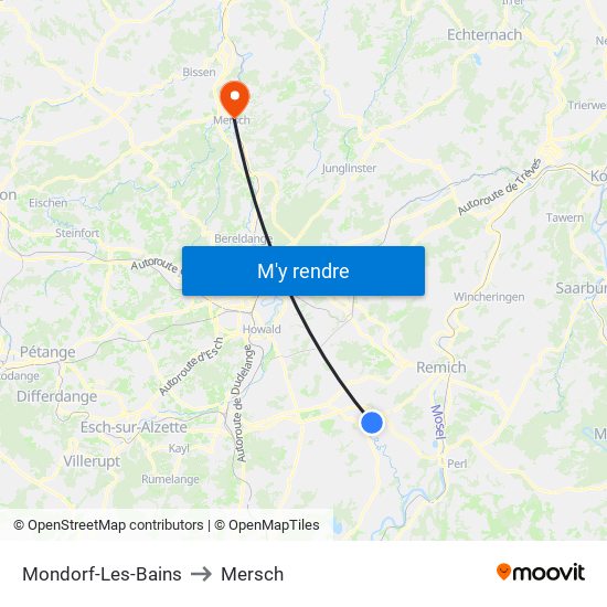 Mondorf-Les-Bains to Mersch map