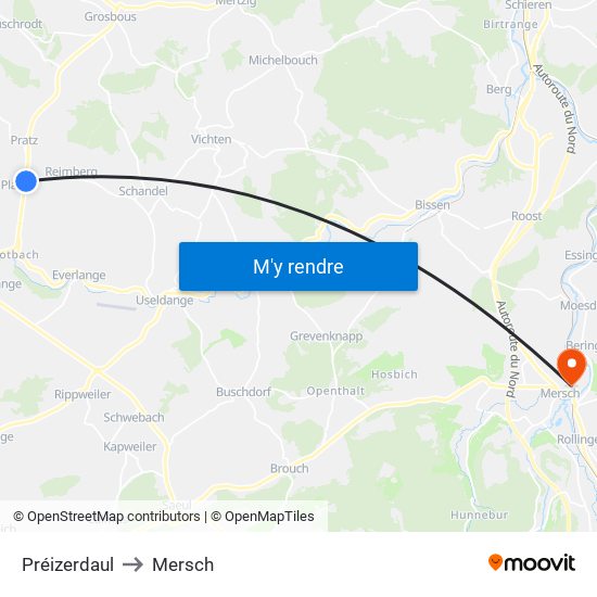 Préizerdaul to Mersch map