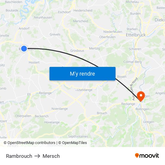 Rambrouch to Mersch map