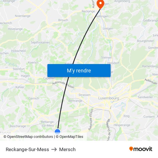 Reckange-Sur-Mess to Mersch map