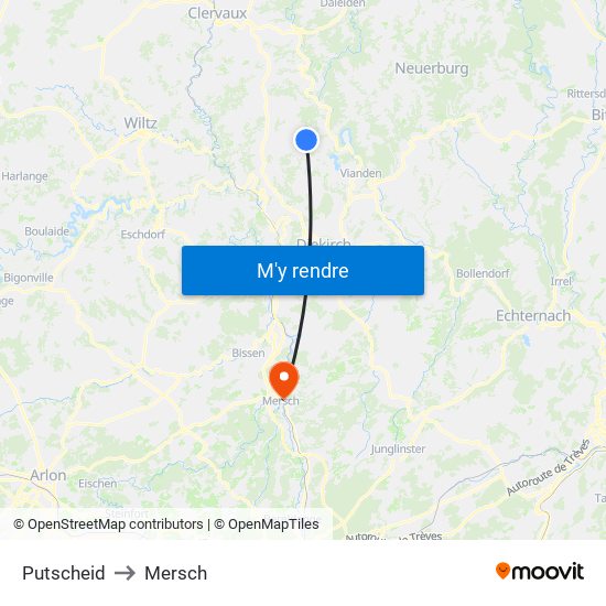 Putscheid to Mersch map