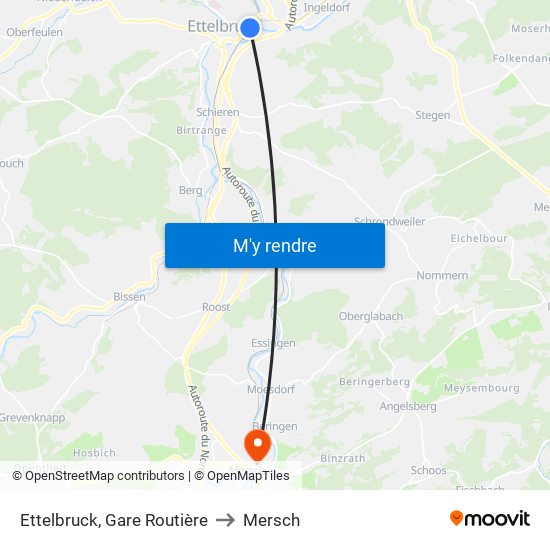 Ettelbruck, Gare Routière to Mersch map