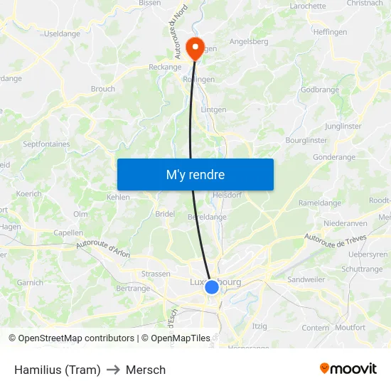Hamilius (Tram) to Mersch map