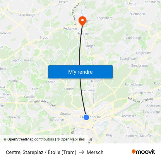 Centre, Stäreplaz / Étoile (Tram) to Mersch map