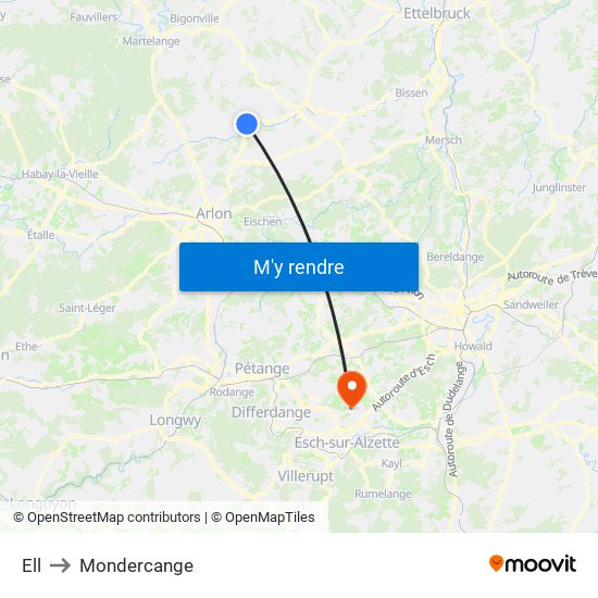 Ell to Mondercange map