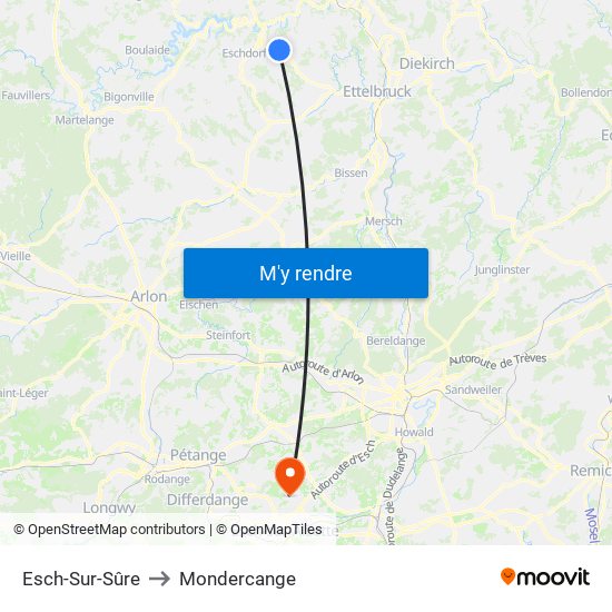 Esch-Sur-Sûre to Mondercange map