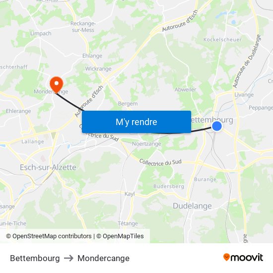 Bettembourg to Mondercange map