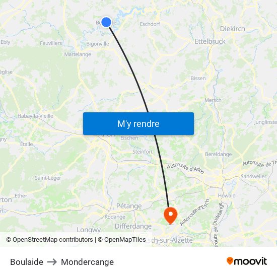 Boulaide to Mondercange map