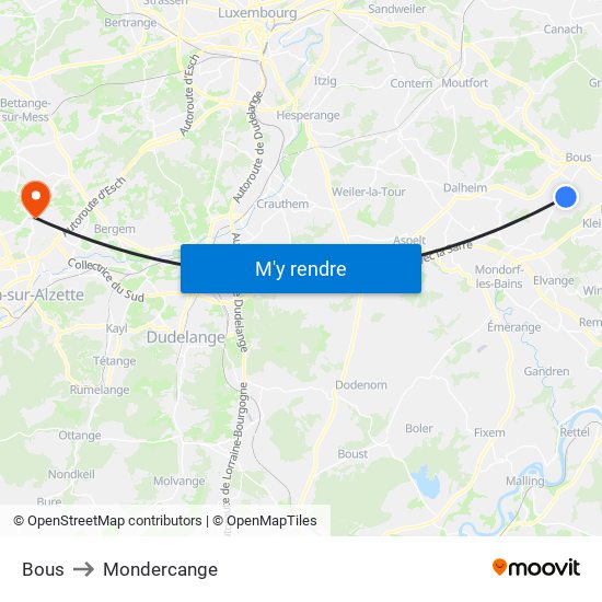 Bous to Mondercange map