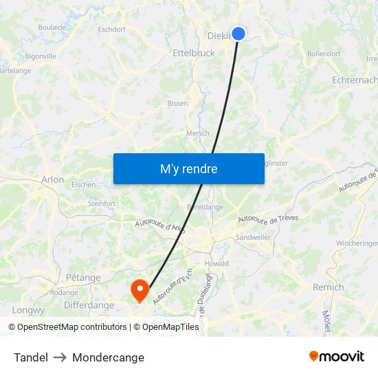 Tandel to Mondercange map