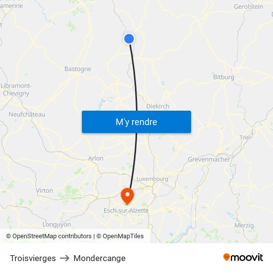 Troisvierges to Mondercange map