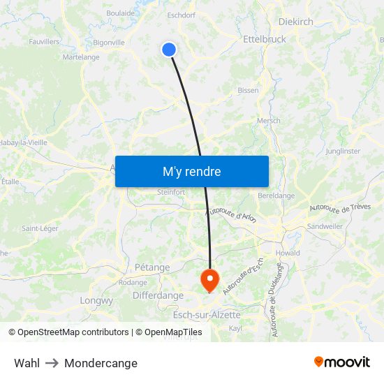 Wahl to Mondercange map